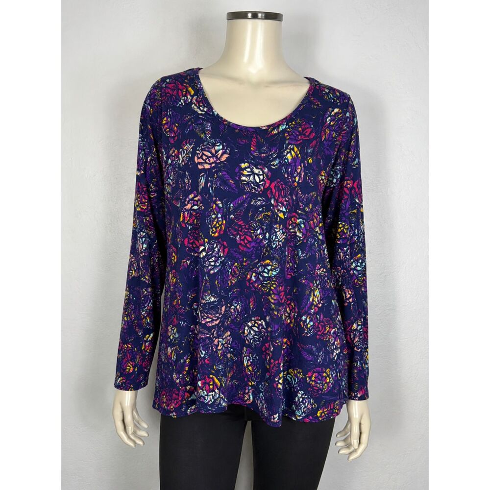 LuLaRoe Women’s XL Lynnae Top Purple Multicolor Floral Long Sleeve Tunic NWOT